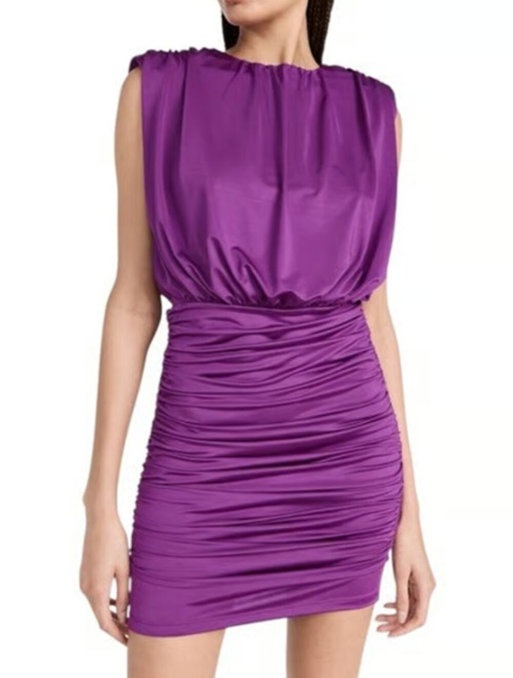 Veronica Beard NWT Bora Satin Ruched Sleeveless Mini Dress Royal Plum Sz 2